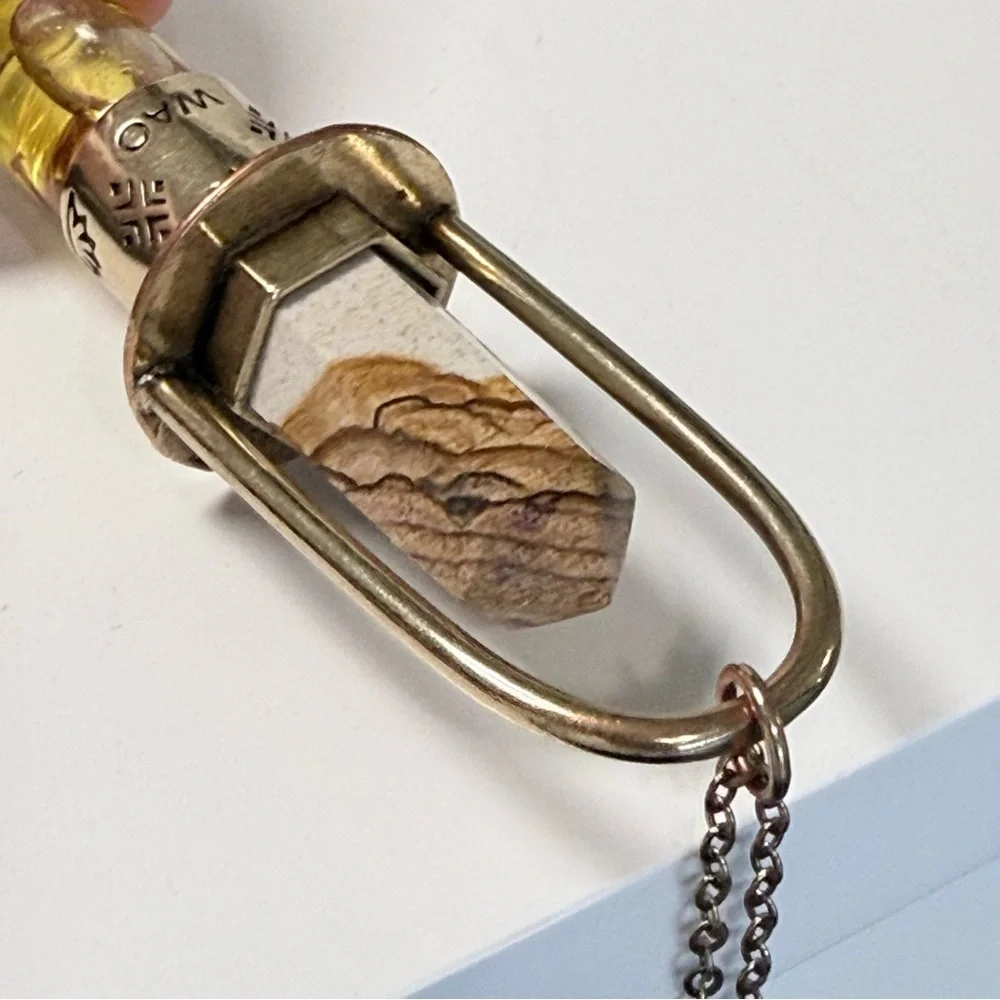 NWOT - Handmade Brass Essential Oil Rollerball Necklace with Ocean Jasper Stone
